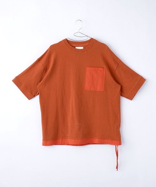 EMMA CLOTHES(エマクローズ)の「ヘビーウェイト10/-天竺 オーバーサイズ ナイロンポケット×スソデザイン SSカットソー(Tシャツ/カットソー・メンズ・ホワイト/ブラック/オレンジ・L/M)」の6枚目の写真