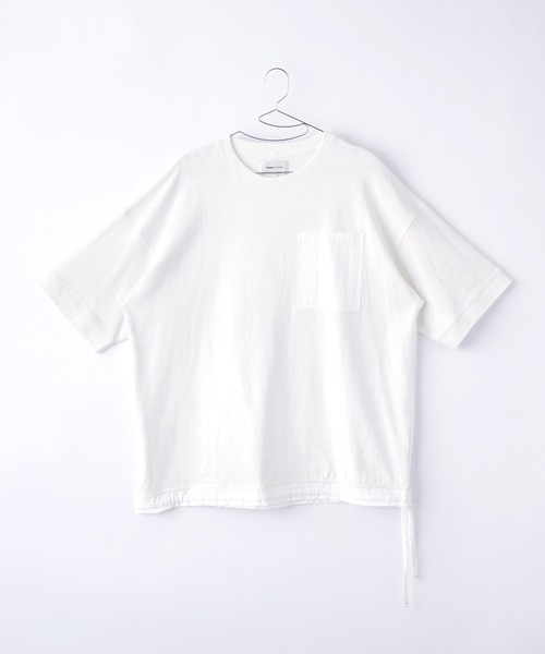 EMMA CLOTHES(エマクローズ)の「ヘビーウェイト10/-天竺 オーバーサイズ ナイロンポケット×スソデザイン SSカットソー(Tシャツ/カットソー・メンズ・ホワイト/ブラック/オレンジ・L/M)」の4枚目の写真