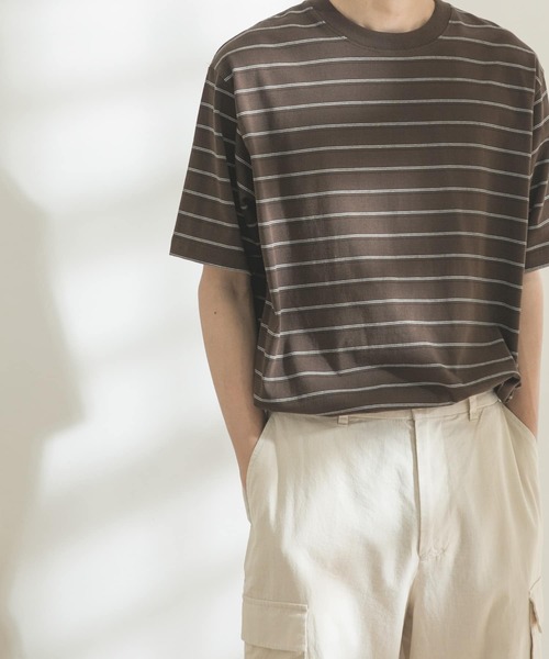 FORK&SPOON(フォークアンドスプーン)の「FORK&SPOON ボーダーショートスリーブTシャツ(Tシャツ/カットソー・メンズ・ブラウン/オフホワイト・MEDIUM/LARGE)」の2枚目の写真