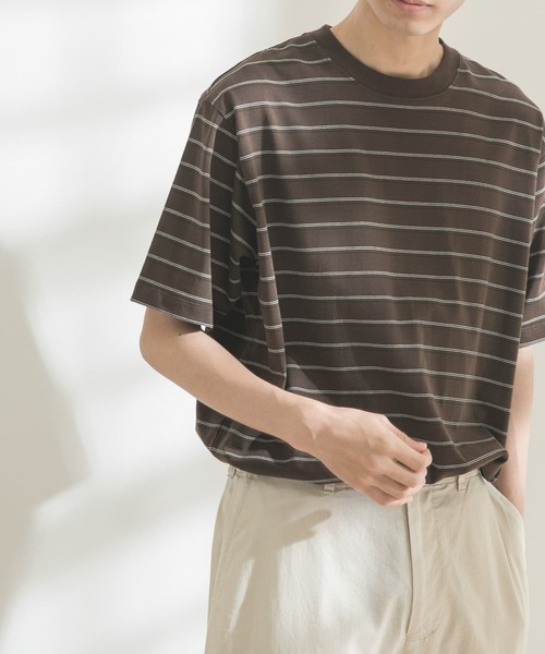 FORK&SPOON(フォークアンドスプーン)の「FORK&SPOON ボーダーショートスリーブTシャツ(Tシャツ/カットソー・メンズ・ブラウン/オフホワイト・MEDIUM/LARGE)」の4枚目の写真