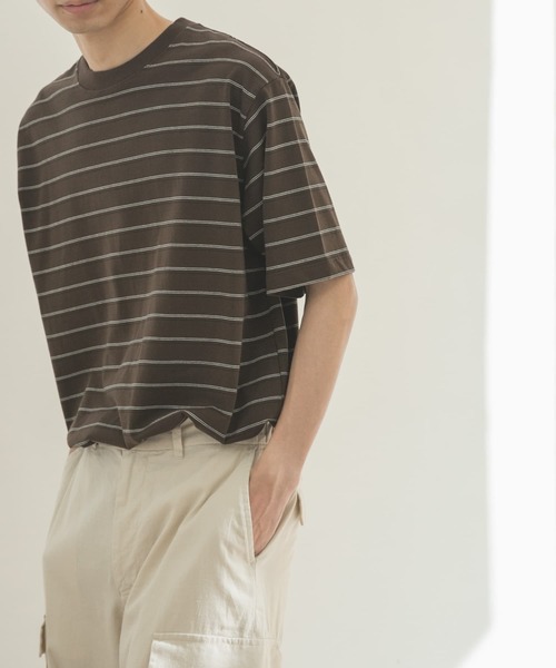 FORK&SPOON(フォークアンドスプーン)の「FORK&SPOON ボーダーショートスリーブTシャツ(Tシャツ/カットソー・メンズ・ブラウン/オフホワイト・MEDIUM/LARGE)」の5枚目の写真