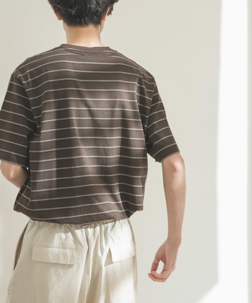 FORK&SPOON(フォークアンドスプーン)の「FORK&SPOON ボーダーショートスリーブTシャツ(Tシャツ/カットソー・メンズ・ブラウン/オフホワイト・MEDIUM/LARGE)」の6枚目の写真