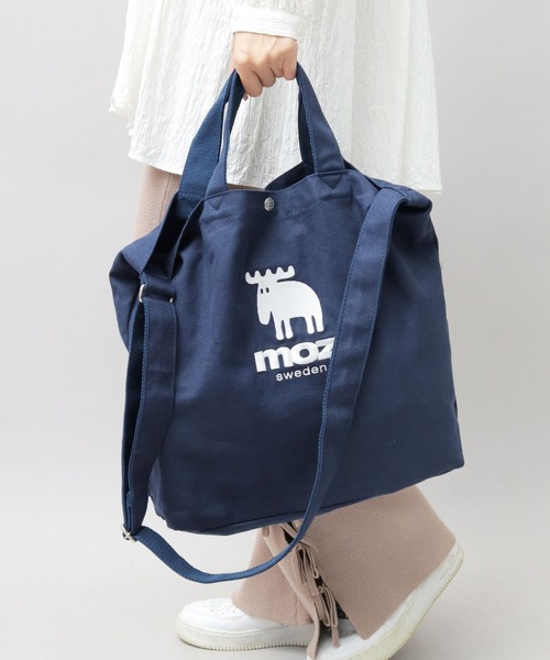 moz（モズ）の「2WAY キャンバス ショルダートート（トートバッグ・レディース・ホワイト/ブラック/グレー/インディゴブルー/ホワイト系その他/ホワイト系その他2/ネイビー/ブラウン/グレー系その他/ブルー/グリーン/ストライプ・FREE）」の9枚目の写真