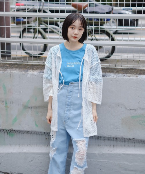 kastane レースデニムパンツ　ライトブルー ダメージデニム 低身長サイズ/2サイズ展開/ウエスト調節可】レースデニムパンツ