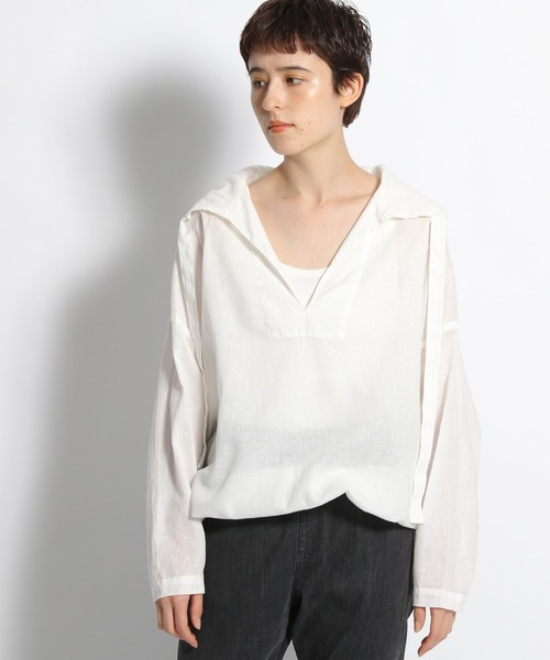 niko and...（ニコアンド）の「麻混ワッシャ襟プルオーバーブラウス（シャツ/ブラウス・レディース・ホワイト/ベージュ/ブルー・MEDIUM/LARGE）」の2枚目の写真