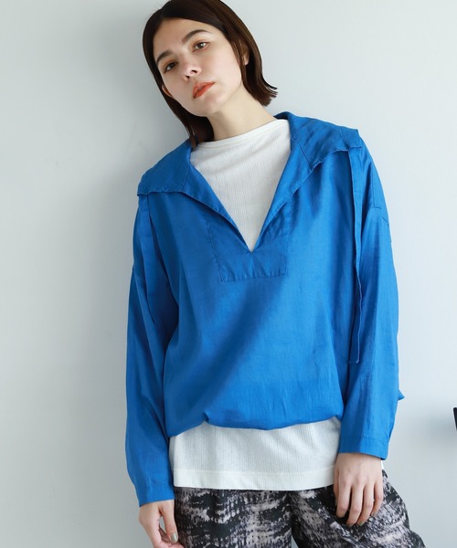 niko and...（ニコアンド）の「麻混ワッシャ襟プルオーバーブラウス（シャツ/ブラウス・レディース・ホワイト/ベージュ/ブルー・MEDIUM/LARGE）」の3枚目の写真
