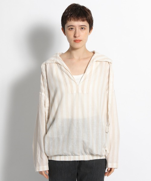niko and...（ニコアンド）の「麻混ワッシャ襟プルオーバーブラウス（シャツ/ブラウス・レディース・ホワイト/ベージュ/ブルー・MEDIUM/LARGE）」の7枚目の写真