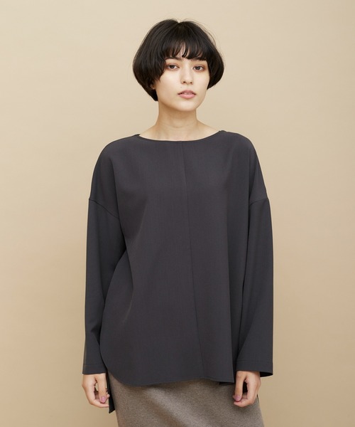CLEARIMPRESSION (クリアインプレッション)の「TR起毛ボートネックチュニックブラウス【セットアップ対応】(シャツ/ブラウス・レディース・グレー/スミクロ・フリー)」の13枚目の写真