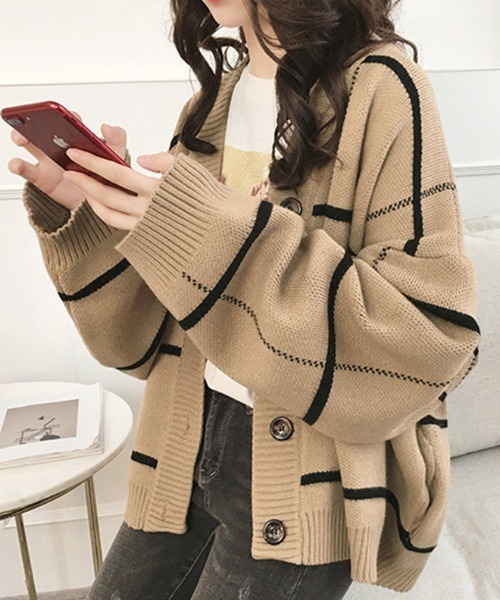 ABITOKYO(アビトーキョー)の「Vネックボリュウーム袖チェック柄カーディガン(カーディガン/ボレロ・レディース・ブラック/ベージュ/イエロー・FREE)」の9枚目の写真