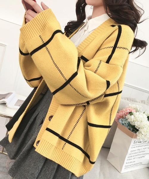ABITOKYO(アビトーキョー)の「Vネックボリュウーム袖チェック柄カーディガン(カーディガン/ボレロ・レディース・ブラック/ベージュ/イエロー・FREE)」の12枚目の写真