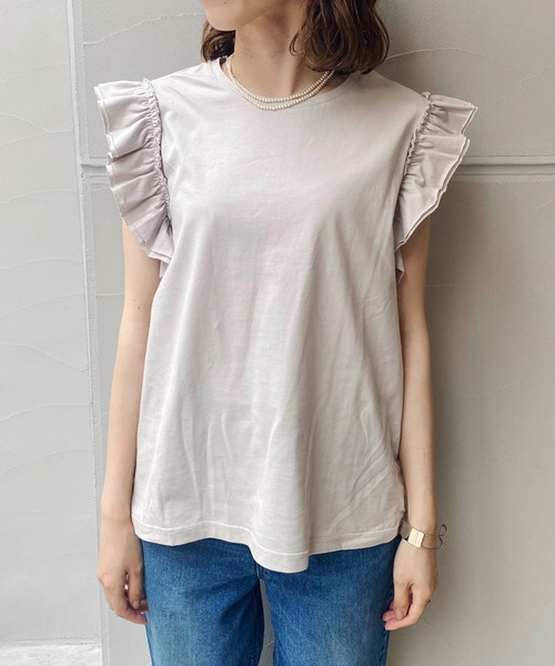 CAPRICIEUX LE'MAGE（カプリシューレマージュ）の「フリルTシャツ（Tシャツ/カットソー・レディース・ホワイト/チャコールグレー/グレイッシュベージュ・FREE）」の6枚目の写真