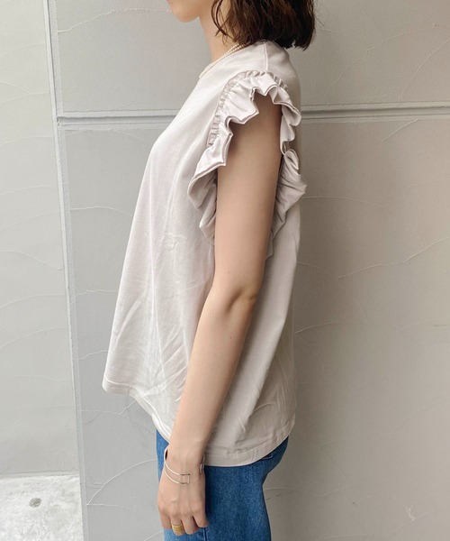 CAPRICIEUX LE'MAGE（カプリシューレマージュ）の「フリルTシャツ（Tシャツ/カットソー・レディース・ホワイト/チャコールグレー/グレイッシュベージュ・FREE）」の7枚目の写真