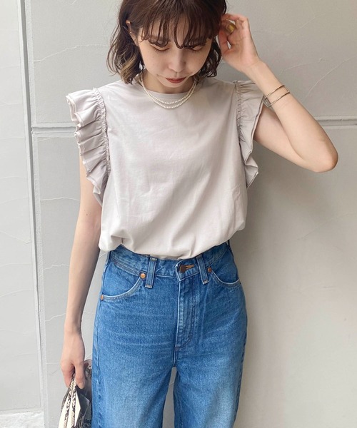CAPRICIEUX LE'MAGE（カプリシューレマージュ）の「フリルTシャツ（Tシャツ/カットソー・レディース・ホワイト/チャコールグレー/グレイッシュベージュ・FREE）」の13枚目の写真