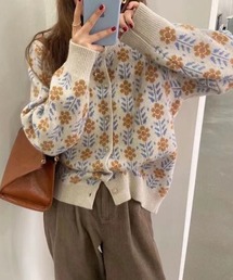 Jewelobe | 花柄ジャガードニットカーディガン(カーディガン/ボレロ)