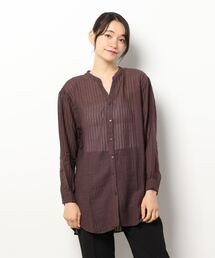 Samansa Mos2 blue | シアーストライプチュニックブラウス(シャツ/ブラウス)