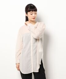 Samansa Mos2 blue | シアーストライプチュニックブラウス(シャツ/ブラウス)