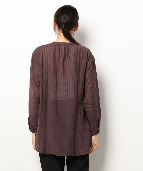 Samansa Mos2 blue（サマンサモスモスブルー）の「シアーストライプチュニックブラウス（シャツ/ブラウス・レディース・ブラウン/キナリ/カーキ・ﾌﾘ-）」の6枚目の写真