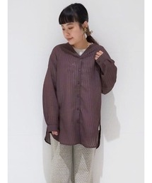 Samansa Mos2 blue | シアーストライプチュニックブラウス(シャツ/ブラウス)