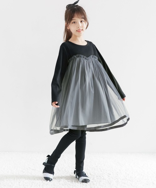 Bee des Bee（ビーデスビー）の「チュール切替えワンピ（ワンピース・キッズ・ブラック/アイボリー・140cm/120cm/110cm/130cm/100cm/150cm）」の2枚目の写真