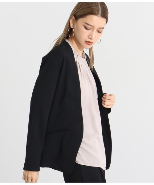 Settimissimo（セッティミッシモ）の「カットジョーゼットノーカラージャケット（ノーカラーコート・レディース・ブラック/モカ・M）」の6枚目の写真