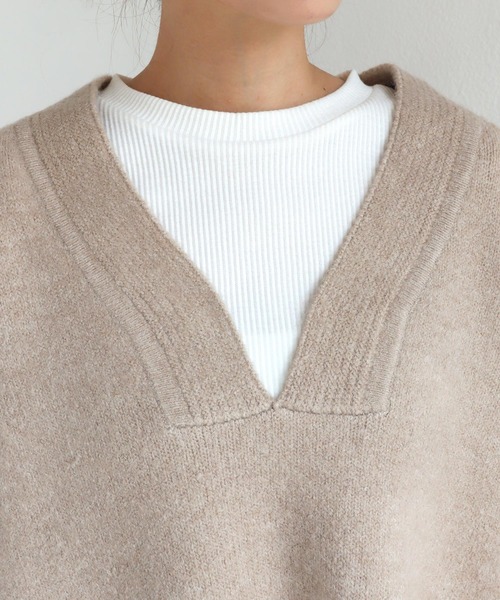andme（アンドミー）の「天竺編み長袖オーバーサイズVネックニットトップス（ニット/セーター・レディース・チャコールグレー/ベージュ/グリーン/オートミール・M）」の6枚目の写真