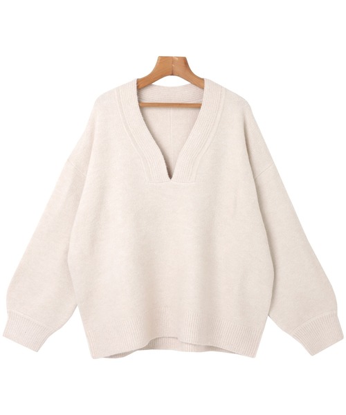 andme（アンドミー）の「天竺編み長袖オーバーサイズVネックニットトップス（ニット/セーター・レディース・チャコールグレー/ベージュ/グリーン/オートミール・M）」の16枚目の写真