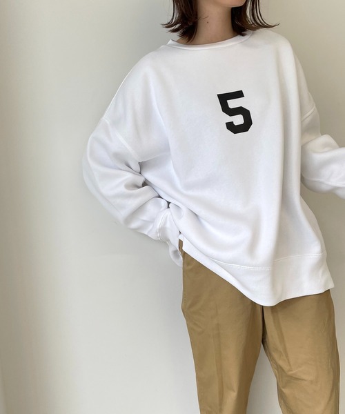 CANAL JEAN(キャナルジーン)の「1975 TOKYO(1975 トーキョー) "TEAM5"クルーネック裏起毛トレーナー(スウェット・レディース・ホワイト/パープル/ブラック/アッシュグレー・X-LARGE/LARGE)」の7枚目の写真