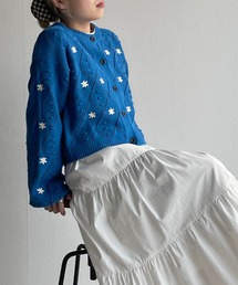 w closet | 【新色追加】5Gポプコン編み+花刺繍カーディガン(カーディガン/ボレロ)