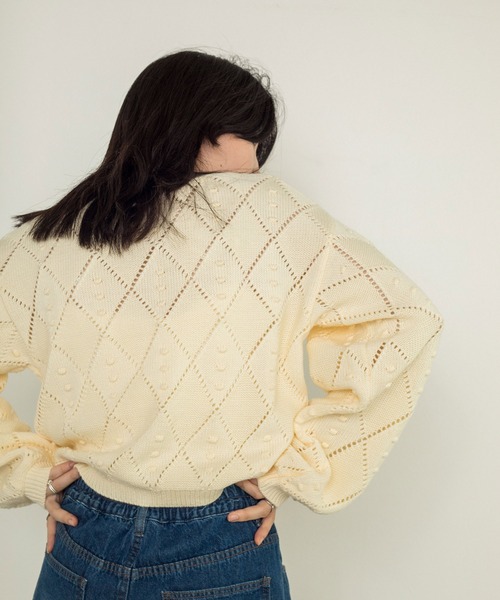 w closet(ダブルクローゼット)の「【新色追加】5Gポプコン編み+花刺繍カーディガン(カーディガン/ボレロ・レディース・オフホワイト/ブルー/オレンジ/ブラック・FREE)」の9枚目の写真