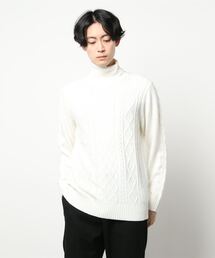 【BLUE STANDARD/ブルースタンダード】抗ピル加工で毛玉のできにくいイージーケア仕様 洗濯機可 アランタートルネックセーター/ニット