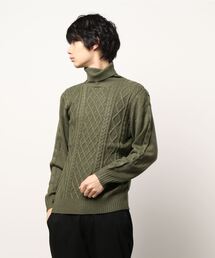 【BLUE STANDARD/ブルースタンダード】抗ピル加工で毛玉のできにくいイージーケア仕様 洗濯機可 アランタートルネックセーター/ニット