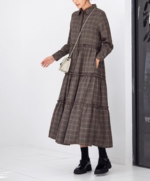【LUXE】ステッチチェック柄ティアードワンピース