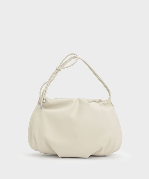 CHARLES & KEITH（チャールズ & キース）の「ノッティドハンドル テクスチャードホーボーバッグ / Knotted Handle Textured Hobo Bag（ショルダーバッグ・レディース・ダークブラウン/オフホワイト/ブラック・M）」の3枚目の写真