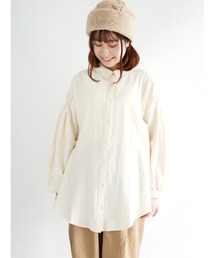 Samansa Mos2 | コットンリネン袖シャーリングシャツチュニック(シャツ/ブラウス)
