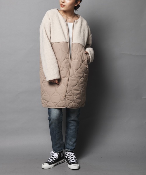 ARCANUM DESIGN（アルカナムデザイン）の「WEB限定 ARL キルト＆ボアノーカラーコート（ノーカラーコート・レディース・アイボリー/ブラック/カーキ・FREE）」の14枚目の写真