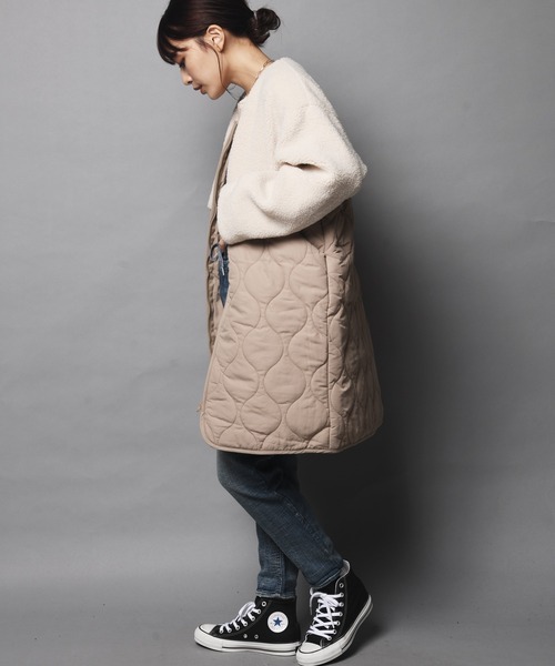 ARCANUM DESIGN（アルカナムデザイン）の「WEB限定 ARL キルト＆ボアノーカラーコート（ノーカラーコート・レディース・アイボリー/ブラック/カーキ・FREE）」の15枚目の写真