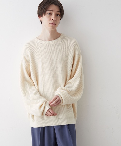 JUNRED（ジュンレッド）の「【オーバーサイズニット】ルーズニットプルオーバー（ニット/セーター・メンズ・グリーン/キナリ/グレー/ブルー・S/L/M）」の8枚目の写真