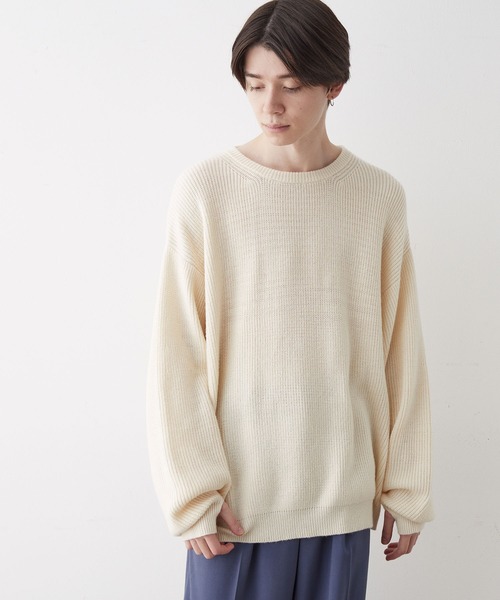 JUNRED（ジュンレッド）の「【オーバーサイズニット】ルーズニットプルオーバー（ニット/セーター・メンズ・グリーン/キナリ/グレー/ブルー・S/L/M）」の9枚目の写真