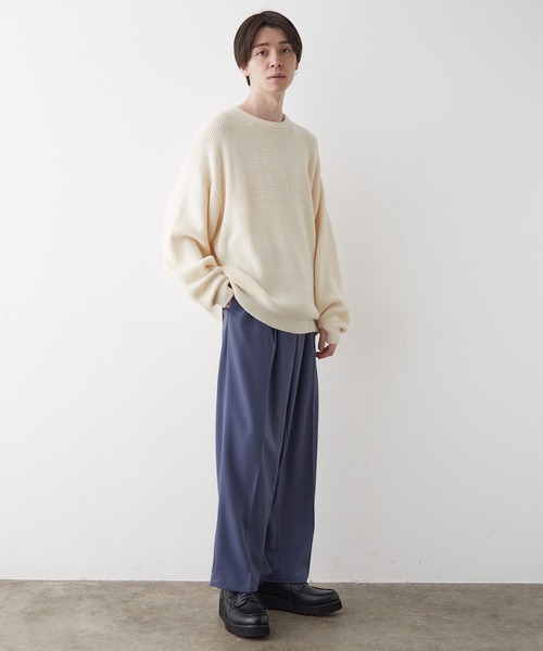 JUNRED（ジュンレッド）の「【オーバーサイズニット】ルーズニットプルオーバー（ニット/セーター・メンズ・グリーン/キナリ/グレー/ブルー・S/L/M）」の16枚目の写真