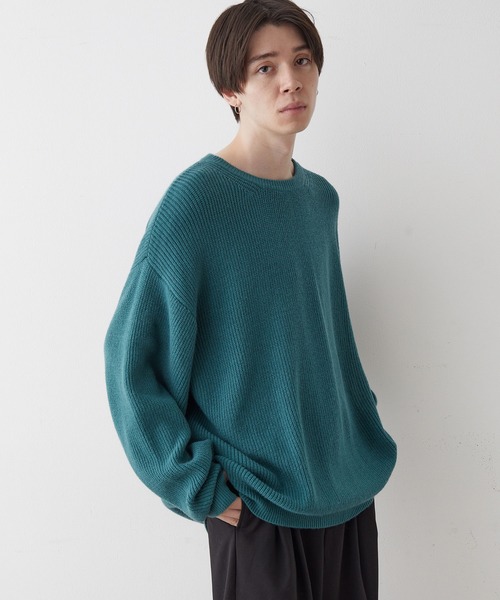 JUNRED（ジュンレッド）の「【オーバーサイズニット】ルーズニットプルオーバー（ニット/セーター・メンズ・グリーン/キナリ/グレー/ブルー・S/L/M）」の12枚目の写真