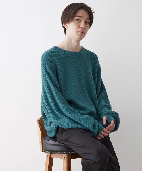 JUNRED（ジュンレッド）の「【オーバーサイズニット】ルーズニットプルオーバー（ニット/セーター・メンズ・グリーン/キナリ/グレー/ブルー・S/L/M）」の13枚目の写真