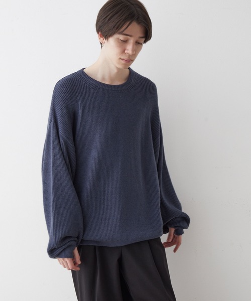 JUNRED（ジュンレッド）の「【オーバーサイズニット】ルーズニットプルオーバー（ニット/セーター・メンズ・グリーン/キナリ/グレー/ブルー・S/L/M）」の6枚目の写真