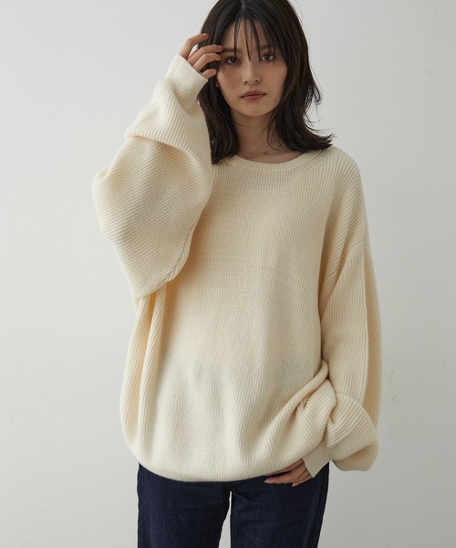 JUNRED（ジュンレッド）の「【オーバーサイズニット】ルーズニットプルオーバー（ニット/セーター・メンズ・グリーン/キナリ/グレー/ブルー・S/L/M）」の20枚目の写真