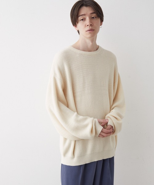 JUNRED（ジュンレッド）の「【オーバーサイズニット】ルーズニットプルオーバー（ニット/セーター・メンズ・グリーン/キナリ/グレー/ブルー・S/L/M）」の10枚目の写真