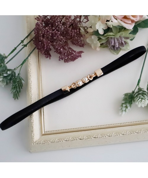 Cupid Heart（キューピッドハート）の「【Cupid Heart】結婚式ベルト　パール×メタル金具細ベルト（ベルト・レディース・ブラック/ベージュ・MEDIUM）」の9枚目の写真