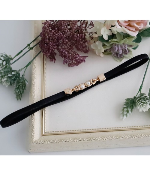 Cupid Heart（キューピッドハート）の「【Cupid Heart】結婚式ベルト　パール×メタル金具細ベルト（ベルト・レディース・ブラック/ベージュ・MEDIUM）」の8枚目の写真