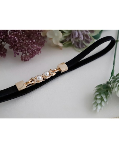 Cupid Heart（キューピッドハート）の「【Cupid Heart】結婚式ベルト　パール×メタル金具細ベルト（ベルト・レディース・ブラック/ベージュ・MEDIUM）」の7枚目の写真