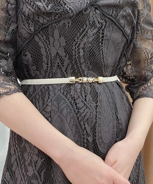 Cupid Heart（キューピッドハート）の「【Cupid Heart】結婚式ベルト　パール×メタル金具細ベルト（ベルト・レディース・ブラック/ベージュ・MEDIUM）」の12枚目の写真