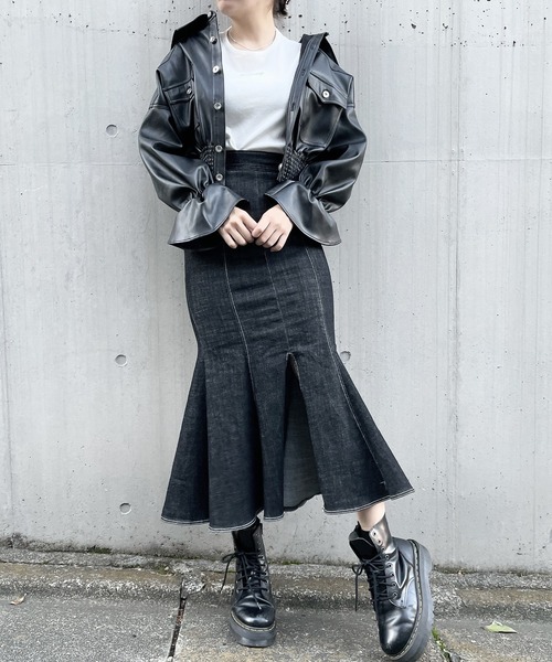 lilLilly(リルリリー)の「マーメイドデニムロングスカート(デニムスカート・レディース・インディゴブルー/ブラック・FREE)」の3枚目の写真