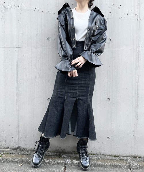 lilLilly(リルリリー)の「マーメイドデニムロングスカート(デニムスカート・レディース・インディゴブルー/ブラック・FREE)」の4枚目の写真